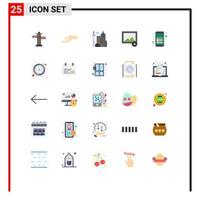 Mobile Interface Flat Color Set of 25 Pictograms of reading interface landmark book photo Editable Vector Design Elements