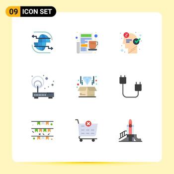 9 Universal Flat Color Signs Symbols of point internet newspaper access idea Editable Vector Design Elements