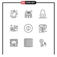 Group of 9 Modern Outlines Set for symbols ancient food target goal Editable Vector Design Elements