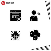 Universal Icon Symbols Group of 4 Modern Solid Glyphs of bookmark cloud controls seo download Editable Vector Design Elements