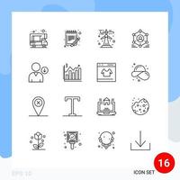 Group of 16 Modern Outlines Set for down people ecology group network Editable Vector Design Elements