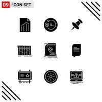 Set of 9 Modern UI Icons Symbols Signs for advertisement studio marker music dj Editable Vector Design Elements