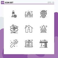 Pack of 9 creative Outlines of address money globe budget m savings Editable Vector Design Elements
