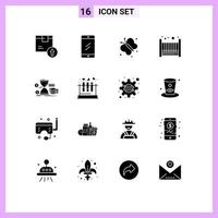 Mobile Interface Solid Glyph Set of 16 Pictograms of management cradle study bad beauty Editable Vector Design Elements