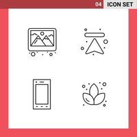 Set of 4 Vector Filledline Flat Colors on Grid for frame ipad decoration up tablet Editable Vector Design Elements