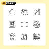 Pictogram Set of 9 Simple Outlines of cargo tabletop display lotus print ad advertisement Editable Vector Design Elements