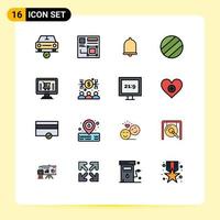 Flat Color Filled Line Pack of 16 Universal Symbols of ecommerce online digital ball notification Editable Creative Vector Design Elements