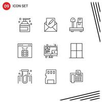 Pictogram Set of 9 Simple Outlines of server interface envelope cloud weight Editable Vector Design Elements