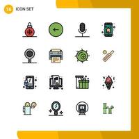 Modern Set of 16 Flat Color Filled Lines and symbols such as user interface stop app microphone Editable Creative Vector Design Elements