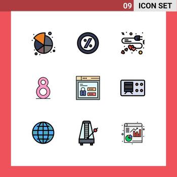 conjunto de 9 iconos modernos de la interfaz de usuario signos de símbolos para el navegador de amor web de código elementos de diseño vectorial editables vector