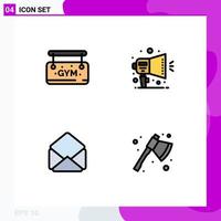 Set of 4 Modern UI Icons Symbols Signs for gym open announcement ad axe Editable Vector Design Elements