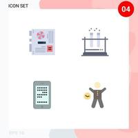 Mobile Interface Flat Icon Set of 4 Pictograms of computer mobile mother test cell Editable Vector Design Elements