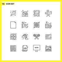 Pictogram Set of 16 Simple Outlines of document form call fitness bed Editable Vector Design Elements