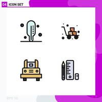 Pack of 4 Modern Filledline Flat Colors Signs and Symbols for Web Print Media such as medical transport cart shipping travel Editable Vector Design Elements