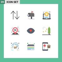 Universal Icon Symbols Group of 9 Modern Flat Colors of human eye laptop pin location Editable Vector Design Elements