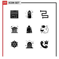 9 Universal Solid Glyph Signs Symbols of market bag bathroom money home mortgage Editable Vector Design Elements