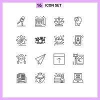 Modern Set of 16 Outlines and symbols such as male data print save scale Editable Vector Design Elements