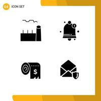 Modern Set of 4 Solid Glyphs Pictograph of boiler consumption industrial plant notification expenses Editable Vector Design Elements
