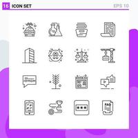 Universal Icon Symbols Group of 16 Modern Outlines of house buildings cleaning document file Editable Vector Design Elements