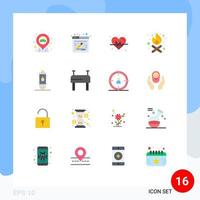 16 Universal Flat Color Signs Symbols of hot water diet heater fire Editable Pack of Creative Vector Design Elements