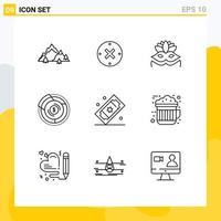 Universal Icon Symbols Group of 9 Modern Outlines of cinema tickets financial cancel diagram balance Editable Vector Design Elements