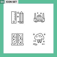 conjunto moderno de 4 colores planos y símbolos de línea de relleno, como aparatos de codificación, lápiz, prueba de laboratorio electrónico, elementos de diseño de vectores editables