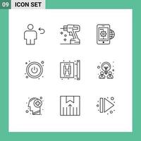 User Interface Pack of 9 Basic Outlines of disease switch tool power globe Editable Vector Design Elements