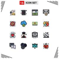 Universal Icon Symbols Group of 16 Modern Flat Color Filled Lines of achievement sync movie message technology Editable Creative Vector Design Elements