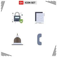 Pack of 4 creative Flat Icons of lock bank audio mix capitol Editable Vector Design Elements