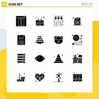 16 Thematic Vector Solid Glyphs and Editable Symbols of hardware disk prize computer love Editable Vector Design Elements