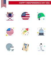 9 USA Flat Pack of Independence Day Signs and Symbols of festivity international flag usa flag star Editable USA Day Vector Design Elements