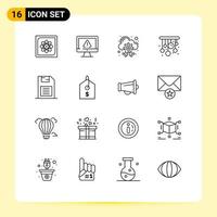 Set of 16 Commercial Outlines pack for memory card living internet home hosting server Editable Vector Design Elements