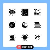 9 Universal Solid Glyphs Set for Web and Mobile Applications celebration hardware information disk money Editable Vector Design Elements