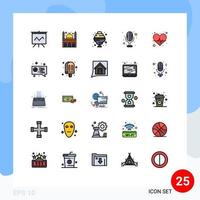 25 Universal Filled line Flat Color Signs Symbols of digital heart care sweet pulse beat Editable Vector Design Elements