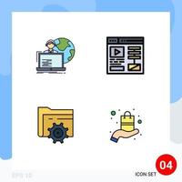 Set of 4 Modern UI Icons Symbols Signs for outsource setting human video computing Editable Vector Design Elements