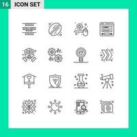 Set of 16 Vector Outlines on Grid for firefighter web measuring sitemap form Editable Vector Design Elements