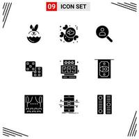 Solid Glyph Pack of 9 Universal Symbols of game slot machine find probability dice Editable Vector Design Elements