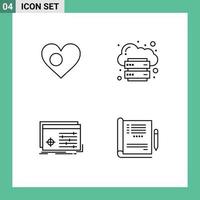 Pack of 4 Modern Filledline Flat Colors Signs and Symbols for Web Print Media such as heart platform country hosting object Editable Vector Design Elements