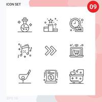 Outline Pack of 9 Universal Symbols of arrows party star music live update Editable Vector Design Elements