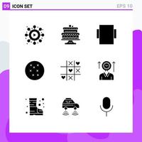 Group of 9 Solid Glyphs Signs and Symbols for up management rotate time love Editable Vector Design Elements