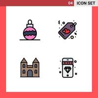 4 Thematic Vector Filledline Flat Colors and Editable Symbols of new year church heart tag mobile Editable Vector Design Elements