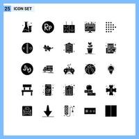 Group of 25 Solid Glyphs Signs and Symbols for doll dotted reverse right presentation Editable Vector Design Elements