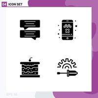 Modern Set of 4 Solid Glyphs Pictograph of bubble cake cab transport screw driver Editable Vector Design Elements