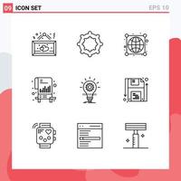 Modern Set of 9 Outlines Pictograph of idea bulb globe file documents Editable Vector Design Elements