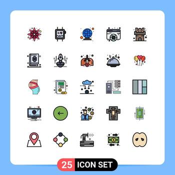 conjunto de pictogramas de 25 colores planos de línea llena simple de elementos de diseño vectorial editables de diseño gráfico global web de castillo vector