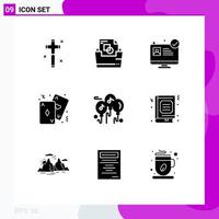 Modern Set of 9 Solid Glyphs and symbols such as music card hospital website casino game Editable Vector Design Elements