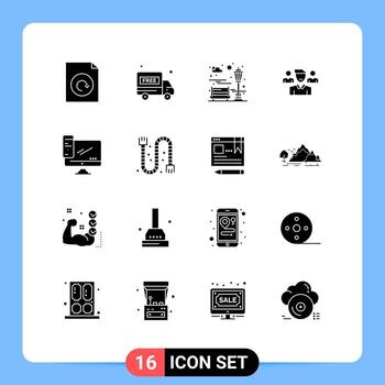 User Interface Pack of 16 Basic Solid Glyphs of pc monitor park computer manager Editable Vector Design Elements