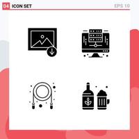 Set of 4 Vector Solid Glyphs on Grid for download skipping computer server bottle Editable Vector Design Elements