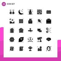 25 Universal Solid Glyph Signs Symbols of year date massage calendar website Editable Vector Design Elements