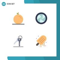 Set of 4 Commercial Flat Icons pack for fruit room camera accessories key ice Editable Vector Design Elements